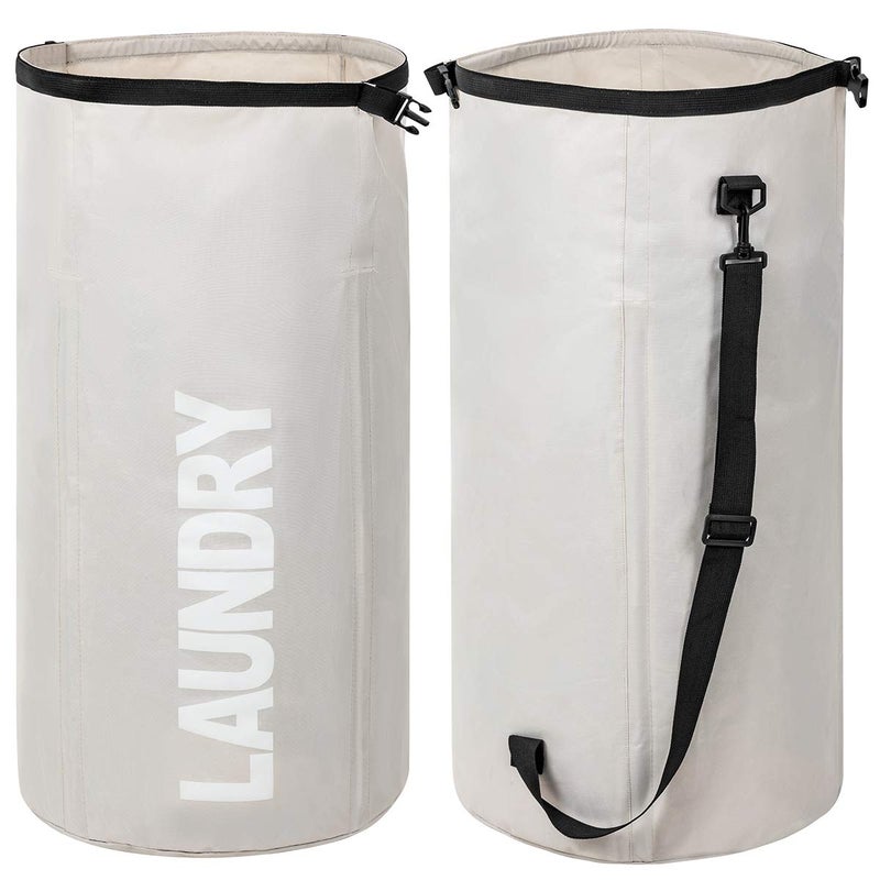 WOWLIVE Extra Large Foldable Laundry Bag Laundry Basket Collapsible Laundry Hamper Backpack Liner Dirty Clothes Hamper Standing Waterproof Hampers for Dorm Room (Beige) - Image 1